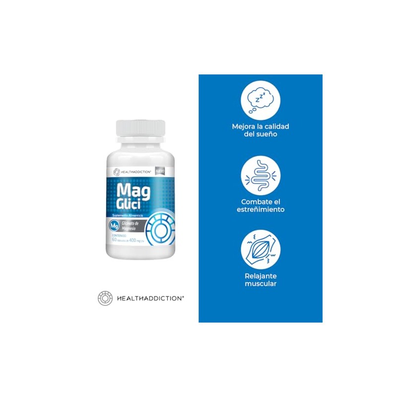 Healthaddiction Glicinato Magnesio 400 Cápsulas Relajación Muscular Mejora Sueño Absorción