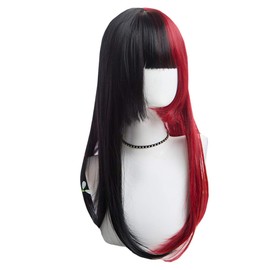 Harajuku Style GAL Women's Wig, Full Wig, Long Straight Black, Red, Double Color, Lolita, Harajuku Style Wig