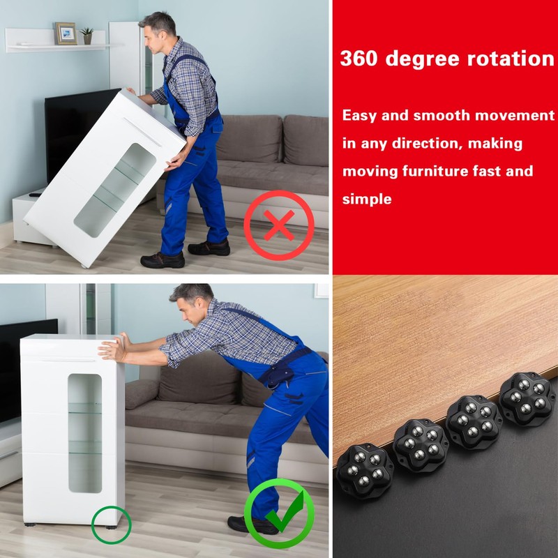 Bntyok Self Adhesive Caster Wheels - 8 PCS 360° Swivel