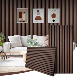 QUEENLINK Wood Slat Wall Panels, 2 Pack Acoustic Panels 46.46" × 23.82", 3D Fluted Sound Absorbing Wall Panel for Home & Office Decor, Noise Reducing Interior Wall Treatment (Ebony)