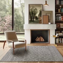 EVERGRACE Moroccan Area Rug 4x6, Soft Fuzzy Boho Faux Wool Rugs Washable Anti Slip Large Carpet Rug for Entryway Bedroom Living Room Hallway Kitchen Dining Room and Laundry Room, Gray