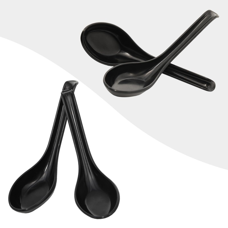 Asian Soup Spoons for Ramen, Pho, Dumplings – Black Melamine,