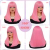 XCHJH Pink Bob Wig with Bangs Short Straight Wigs for