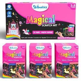 Skillmatics Party Favors (Pack of 15) - Magical Scratch Art Set for Kids, Unicorns & Princesses, Pink Goodie Bag, DIY Activity, Gifts for Girls, Boys Ages 3, 4, 5, 6, 7, 8