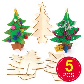 Baker Ross AW983 Wooden 3D Christmas Trees Kit, Festive Arts and Crafts (Pack of 5), Assorted