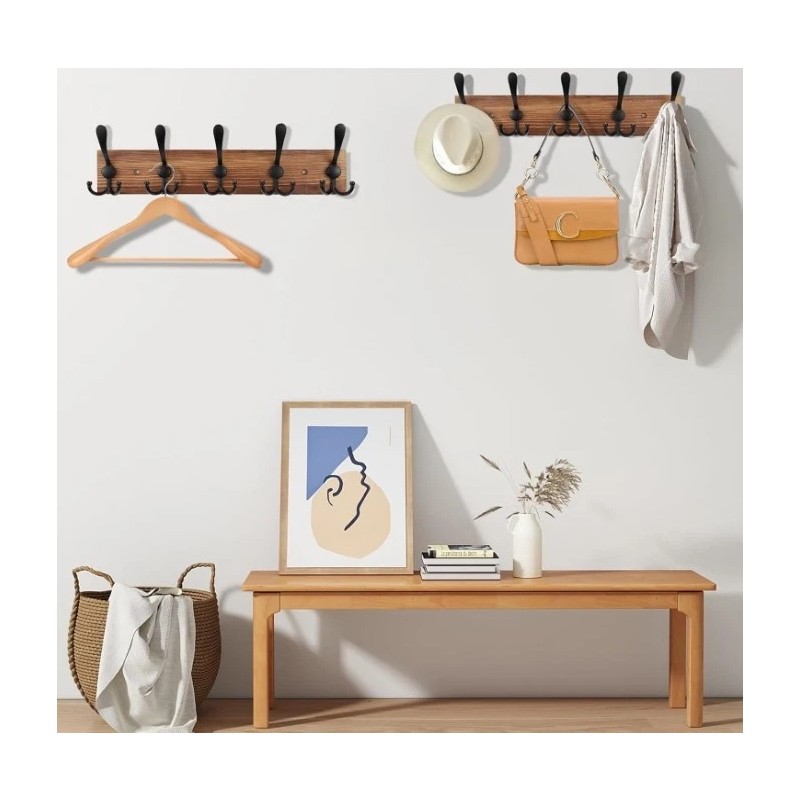 Kuhome Coat Rack Wall Mount Wooden Hat Rack for Wall