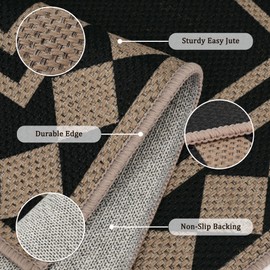 GKQOOKQ Easy Jute 3x5 Black Checkered Area Rug,Washable Entryway Rug, Modern Diamond Door Carpet,Neutral Non-Slip Outdoor Indoor Farmhouse Rug for Living Room Kitchen Patio Bedroom