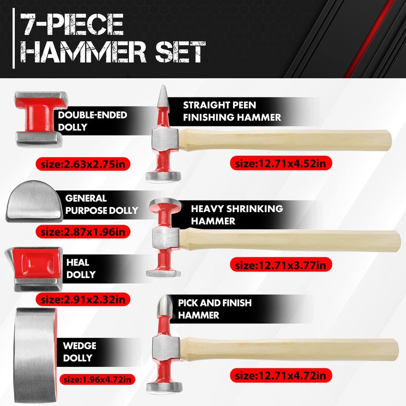 C&T 7 Piece Auto Body Repair Tool Hammer Dolly Set,
