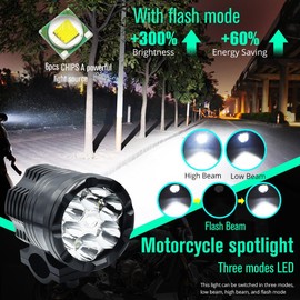 Vooda Motorcycle Led Driving Lights, 12-60V 18W 2500LM 6 LEDs Waterproof Off Road Work Light Spotlights With Switch, for ATV Bike Race 4x4Pickup Boat Truck Trailer.1-Pack (25W-6LEDs)