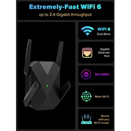 AX3000 WiFi 6 WLAN Amplifier LAN Connection, 2402 MBit/s 5GHz + 574 MBit/s 2.4 GHz WiFi Repeater, with MU-MIMO, Gigabit Port, AP Mode, Compatible with All Routers, up to 300㎡, Up to 99 Devices (AX3000