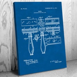 Shaving Razor Canvas Print, Bathroom Decor, Shaving Gift, Fashion Wall Art, Barber Gift, Barber Shop Decor, Stylist Gift Blueprint (12 inch x 16 inch)
