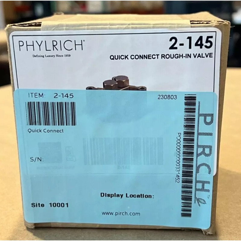 Phylrich 2-145 Quick Connect Rough in Valve UNIFINISHED New in
