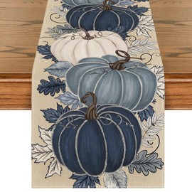 Artoid Mode Blue and White Porcelain Pumpkin Ink 210 GSM Fall Table Runner, Seasonal Autumn Kitchen Dining Table Decoration for Home Party Decor 13x60 Inch