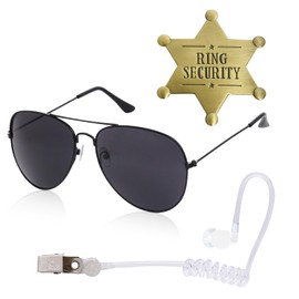 Sucrain 9Pcs Ring Wedding Security Set, Ring Bearer Gifts Include 3 Sunglasses+ 3 Earpiece+ 3 Security Badge for Proposal Party Favor Cosplay