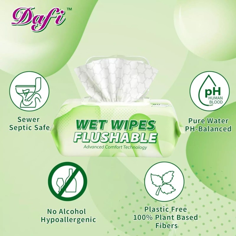 DAFI Flushable Wipes for Adult Wet Wipes,80 Count Unscented Toilet