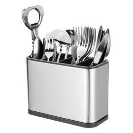uxcell Kitchen Utensil Holder, Stainless Steel Square Partition Storage Cooking Utensil Holder 4 Compartment 7.1" Caddy Flatware Countertop Organizer, Silver Tone