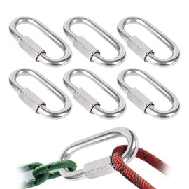 Pack of 6 Screw Carabiners, M6 Stainless Steel Carabiners, Screw Connection Rings, Suitable for Outdoor Activities, Camping, Hiking, Swing