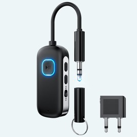 Bluetooth 5.3 Transmitter/Receiver 2in1 Wireless Aux Bluetooth Adapter 3.5mm Jack Audio Adapter for 2 AirPods/2 Headphones,Dual Connection aptX Low Latency for TV/Home Stereo/Airplane/Gym/Speakers/Car