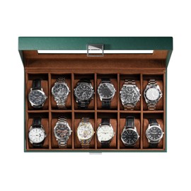 ProCase Watch Box Organizer for Men, 12 Slot Watch Display Case With Glass Lid, PU Leather Watch Storage Mens Watch Case, Watch Holder Organizer for Men Women -12Slot, MidnightGreen