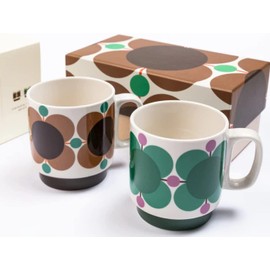 Orla Kiely Set of 2 Stacking Mugs Ceramic Atomic Flower - Jewel/Latte Gift Boxed
