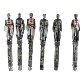 Ebros Gift Medieval Crusader Knights of The Cross Figurine Themed Writing Pens Office Stationery Set of 6 Office School Supplies Novelty Giftware