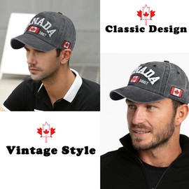 RNFENQS 2 Pack Canada Flag Baseball Cap Vintage Maple Leaf Dad Hat for Men Women Grey Brown