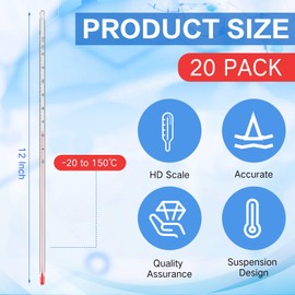 Relaxweex 20 Pcs General Purpose Lab Thermometer 12 Inch Total Immersion Glass Liquid -20 to 150℃ Liquid in Glass Thermometer for Laboratories, Universities, Food and Beverage Processing