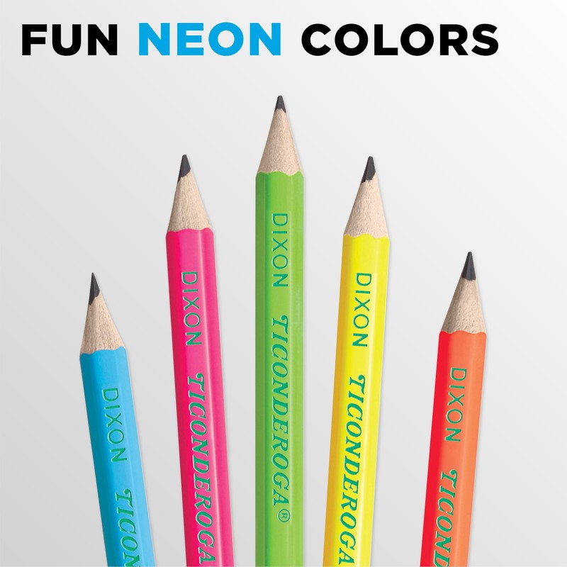 Ticonderoga Wood-Cased Pencils, Pre-Sharpened, #2 HB Soft, Neon Colors, 18