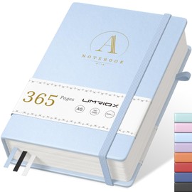 Umriox A5 Lined Diary Notebook, 365 Pages, Hardback, Thick with 100 gsm Paper, Leather College Notepad for Office, School, Work, Women, Men, 14.5 x 21 cm, Light Blue