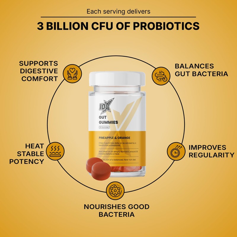 10X Athletic Pre Probiotic Gut Gummies – Pineapple & Orange