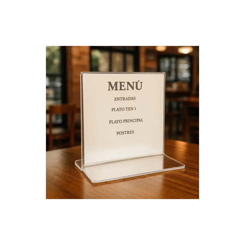 Porta Menu Portafolletos Acrílico Horizontal 10.5x14cm