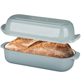 Enameled Cast Iron Loaf Pan with Lid, Dutch Oven Bread pan for Homemade Sourdough Bread Baking, 12.5x5.5 inch, 5qt, Seasalt