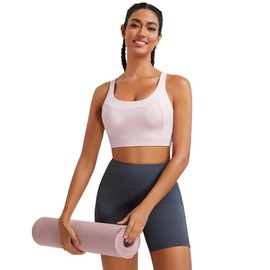 RUNNING GIRL Sports Bra for Women,Adjustable Straps Sports Bras High Support Yoga Bra with Sewn in Pads(3100_Pink_S)