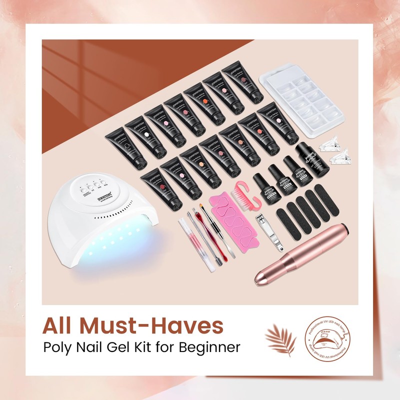 JEWHITENY 14 pcs Poly Gel Nail Extension Kit With Drill