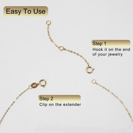 14K Solid Gold Necklace Extender Real 14K Bracelet Extender 2 3 4 Inch Durable Adjustable Chain Gold Anklets Extension for Women 2" 3" 4" (14K Yellow Gold-2 in)