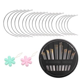 Premium Curved Leather Needles Kit - Assorted Sharp Needles (4 Sizes) with Threaders for Leather Repair & Art Crafts