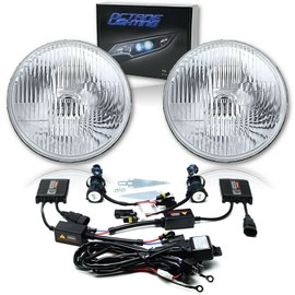 Octane Lighting 7 Inch Stock H4 Halogen Headlight Super White 6000K HID Light Bulb Headlamp Pair