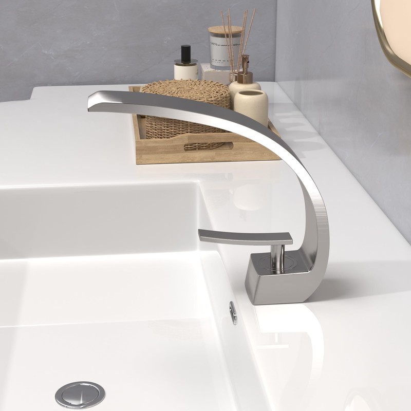 Geobella Bathroom Sink Faucet Modern Single Hole 1-Handle Faucet, Brushed