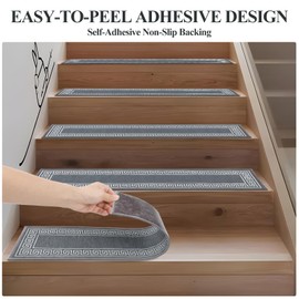 Bsmathom 8" X 30" (15 in Pack) Stair Treads for Wooden Steps, Non Slip Carpet Stair Treads with Reusable Adhesive Backing, Indoor Stair Runners for Kids Elders and Pets, Grey