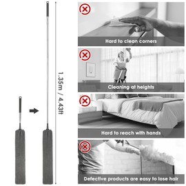 Gap Dust Cleaner Retractable Microfiber Gap Dust Brush Flexible Long Flat Gap Duster with Extendable Pole and Cloth Cover for Sofa Bed Furniture Bottom Ceiling Fan Blinds(Grey)