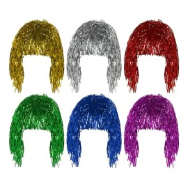 Pack de 10 Pelucas Metálicas de Papel para Fiestas y Batucadas, Colores Surtidos