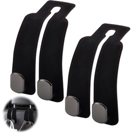 2Pcs Car Seat Hooks,Full Leather Car Headrest Purse Hooks Hang Cups, Alloy Car Headrest Hook, Car Storage Hook, Car Seat Back Double Hook, Multifunctional Hook for Car Seat Back Organizer, Black