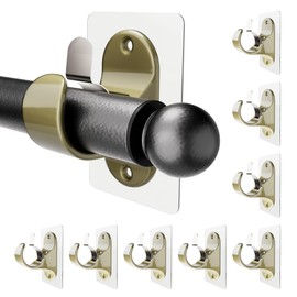 8 PCS Adhesive Curtain Rod Brackets, No Drilling Curtain Rod Holders for Max 1.3in Rods, 18lbs Retro Color Curtain Rod Hangers for Bathroom, Living Room, Kitchen