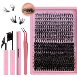 320PCS Cluster Lashes Kit - Lash Clusters Eyelashes Individual Kit - 2 Styles 20P + 50P/ 9-16mm Natural Cluster Lashes - 40D Curly Fluffy Wispy Eyelash with Eyelash Glue & Tweezers