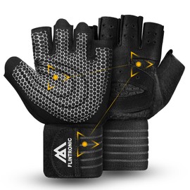 flintronic Weight lifting Gloves, Gym Gloves with Wrist Support, Anti Slip Padded Palm Protection, Gym Workout Gloves for Weightlifting, Training, Fitness, Hanging, Cycling, Pull-ups, L