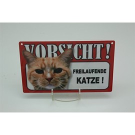 Freilaufende Katz – Animal Warning Sign – Caution Animal Warning Sign 20 x 12 cm Cat Cats Red Tiger Sign 49