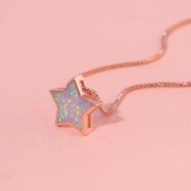 CiNily 14K Gold Plated Moon Star Opal Pendant Necklace Cute Dainty Opal Jewelry Gifts for Women Girls, Stone, created-pink opal