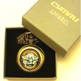 Cymru Apparel Gift Boxed Route 66 Motorcycle Biker Themed Quartz Pocket/Necklace Watch