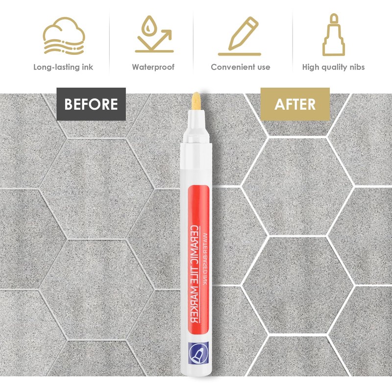 White Grout Pen, 6 Pieces Joint Pen, White with Replacement