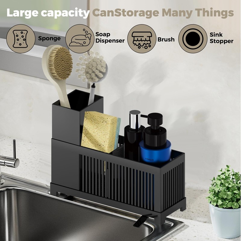 KOOSREEL Kitchen Sink Caddy Organiser, Sponge Holders with Removable Drain